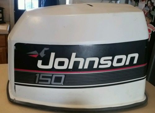 Johnson 150hp vro outboard engine cowl hood white with decals.  used