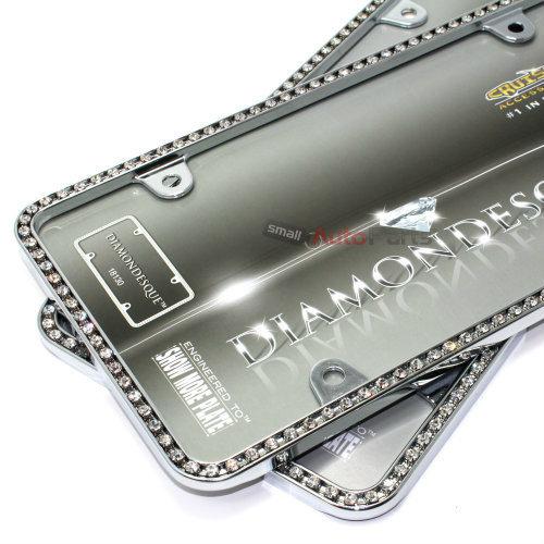 2 clear diamond bling crystals chrome license plate frames for auto-car-truck