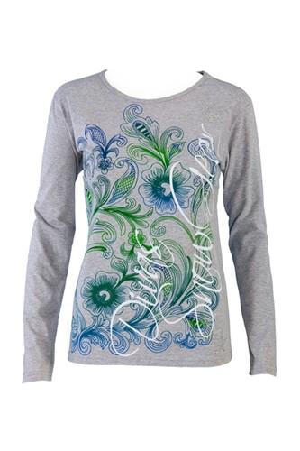 Divas snow gear ladies rhinestone floral long sleeve t-shirt - grey (md/medium)