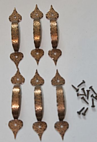 6 vintage cabinet drawer and door pulls hammered copper finish