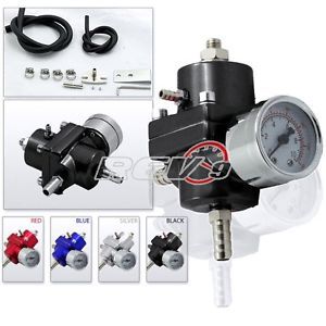 Universal black jdm fuel adjustable pressure 0-140 psi gauge regulator+hoses fpr