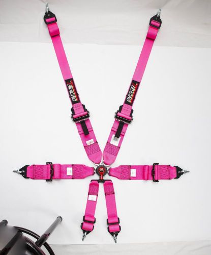 2&#034; and 3&#034;  racing 6 point straps harness seat belt w/ snap in dark pink fia