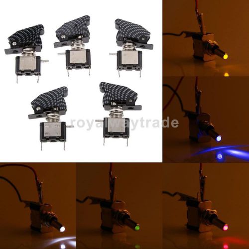 5x 12v car carbon fiber led switch toggle illuminated on/off 5 light colors