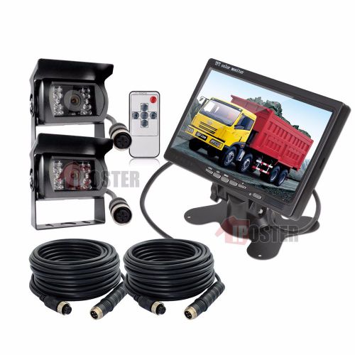 7&#034; lcd monitor 2x 4pin 66ft night vision reversing ccd camera 12v-24v for truck