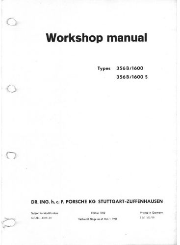 Authentic porsche 356 b/1600 (s) german factory workshop repair manual