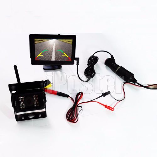Wireless 12-24v car truck reversing camera+4.3&#034; monitor ccd ir backup camera kit