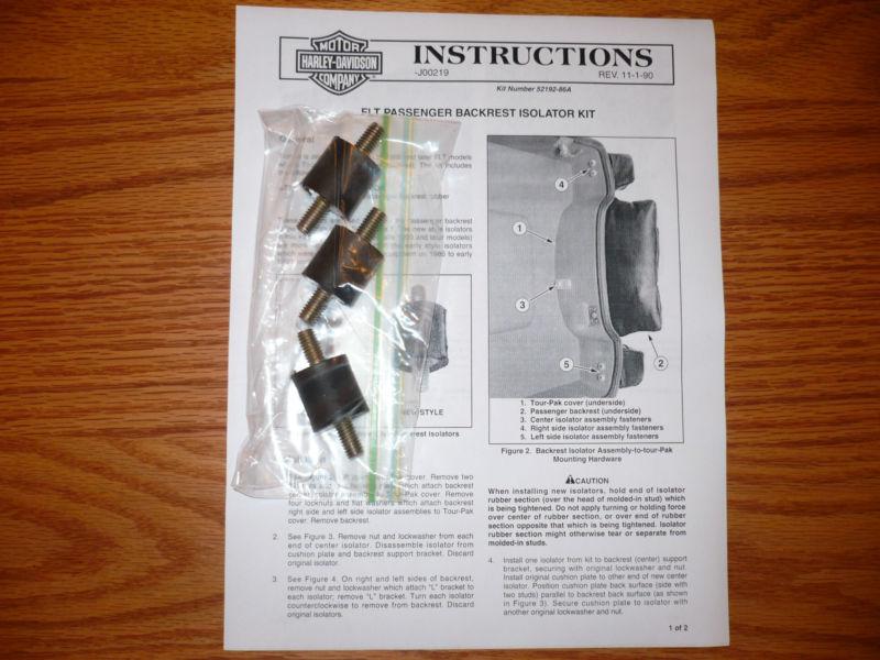 Harley  isolator kit, for tourpak backrest t-pak reference kit number 52192-86a 