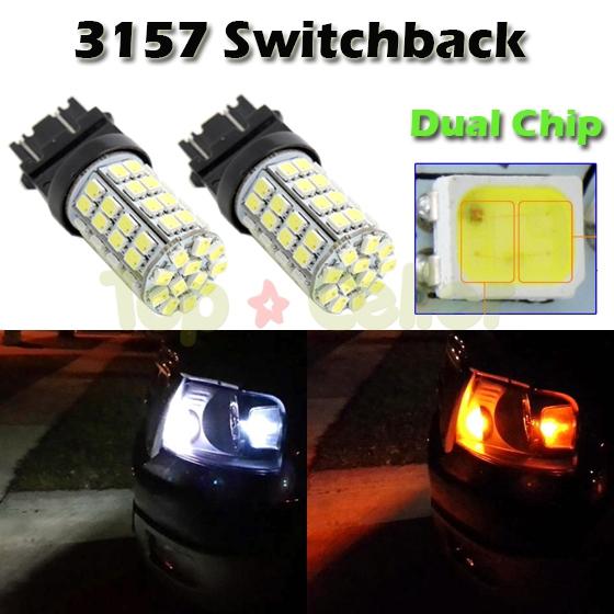 2x 3157 4157 3357 3047 60-led dual color chip switchback turn signal light bulb