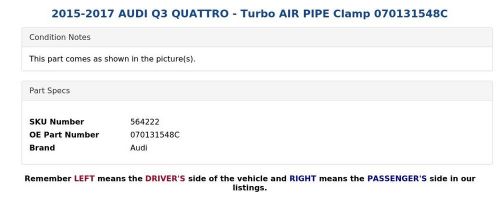 2015-2017 AUDI Q3 QUATTRO - Turbo AIR PIPE Clamp 070131548C, US $9.99, image 3