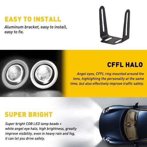 2.5" LED Car Fog Light Projector Driving Lamp COB Angel Eye Halo Ring DRL White, US $17.99, image 6