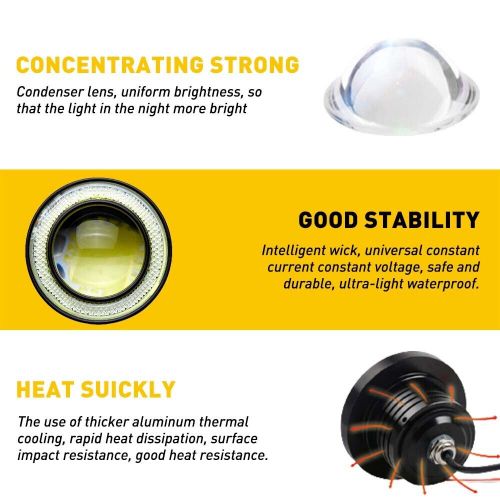 2.5" LED Car Fog Light Projector Driving Lamp COB Angel Eye Halo Ring DRL White, US $17.99, image 9