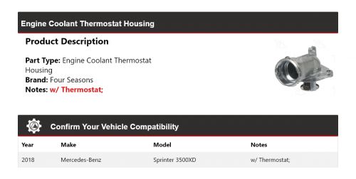 2018 Mercedes-Benz Sprinter 3500XD Engine Coolant Thermostat Housing 4 Seasons, US $97.41, image 4