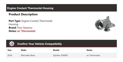 2018 Mercedes-Benz Sprinter 3500XD Engine Coolant Thermostat Housing 4 Seasons, US $97.41, image 6
