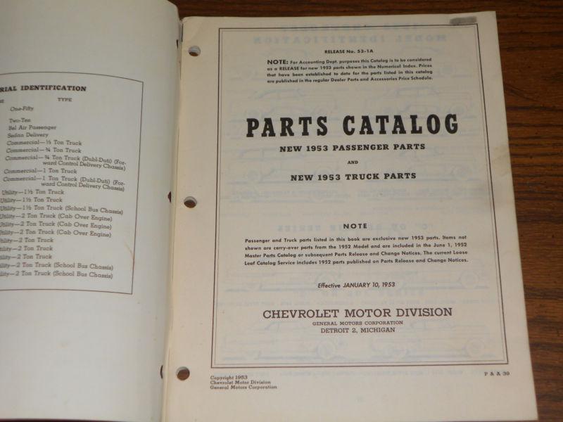Find 1953 CHEVROLET CAR AND TRUCK PARTS CATALOG / ORIGINAL BOOK in
