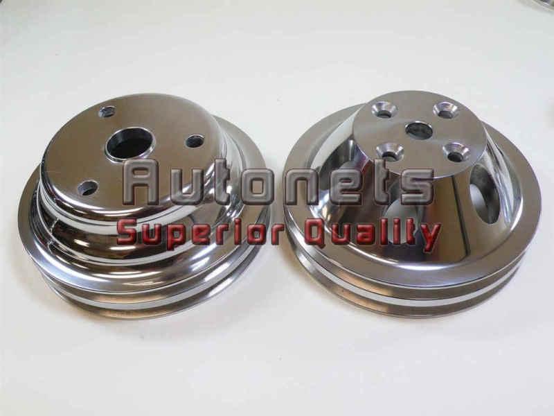 Find Polished Aluminum Pulley Set SBC Chevy 283350 Long Water Pump