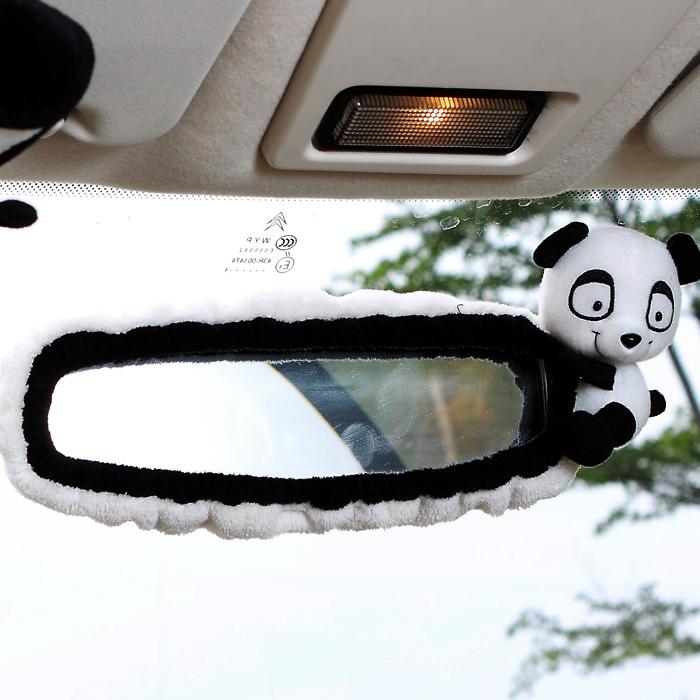 Panda cartoon plush white auto car rearview mirrors cover