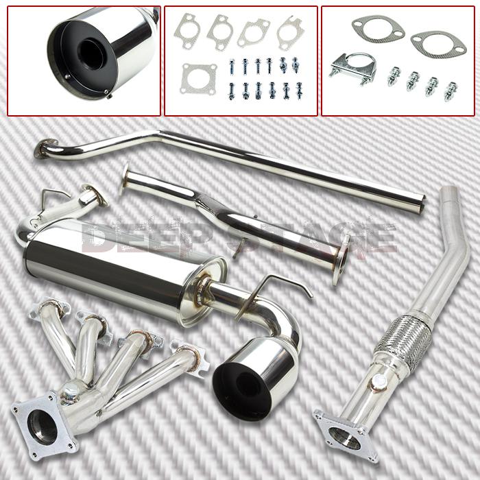 Stainless catback exhaust 4.75" tip muffler+racing header 00-05 neon sohc 2.0l