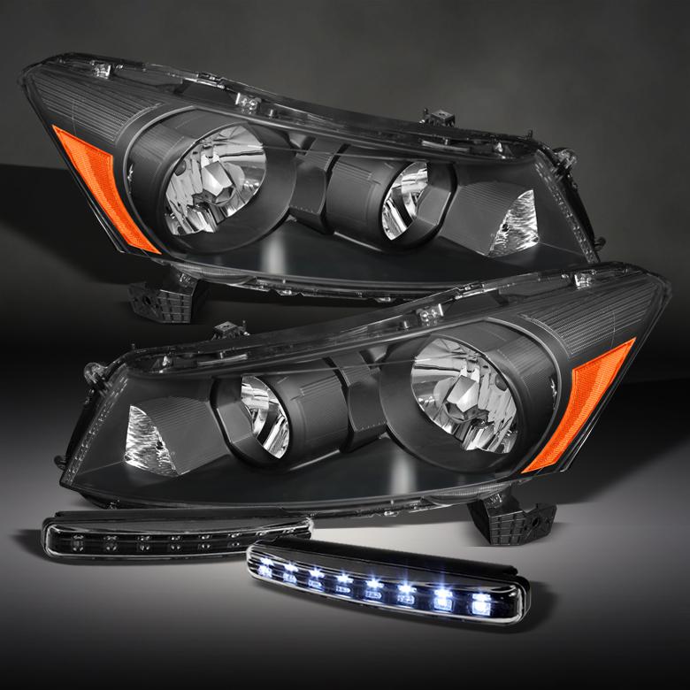 Find BLACK 0812 HONDA ACCORD 4DR CRYSTAL HEADLIGHTS w/AMBER + DAYTIME