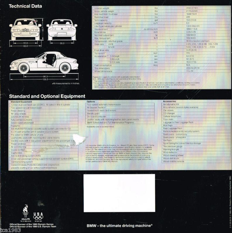 Find BIG 1996 BMW Z3 / Z3 ROADSTER Catalog / Brochure w/ 007 James