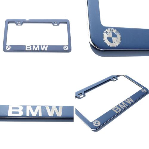 Bmw new luxury chrome license plate frame laser engrave brush aluminum car suv