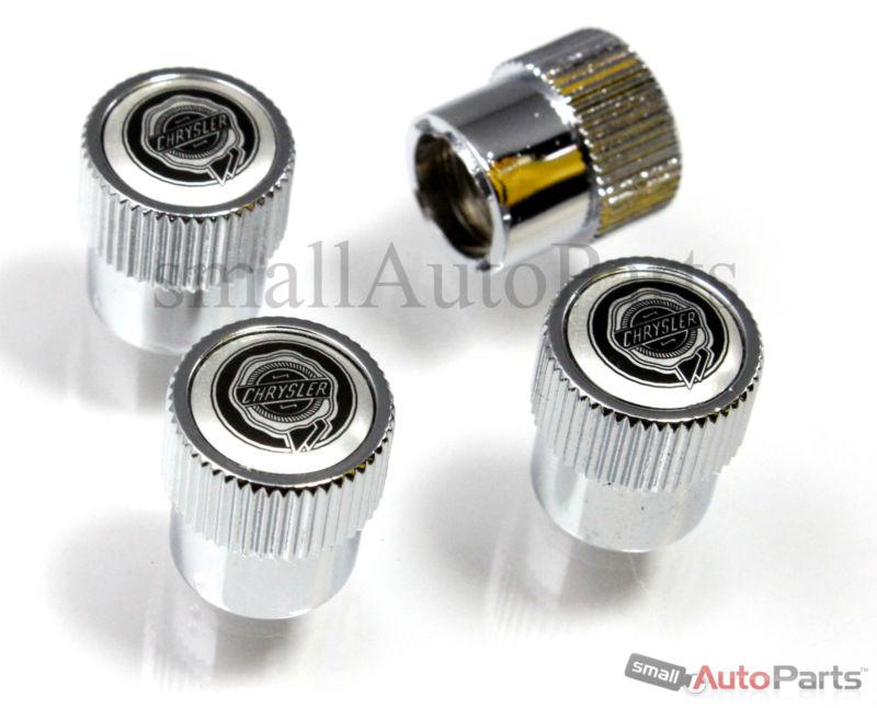 (4) chrysler silver logo chrome abs tire/wheel stem air valve caps covers set