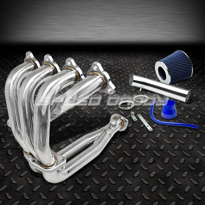 Racing header exhaust+short ram air intake+blue 2-layer filter 92-95 civic eg eh