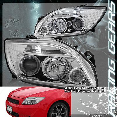 05-10 scion tc chrome housing clear lens dual halo projector headlights lamps