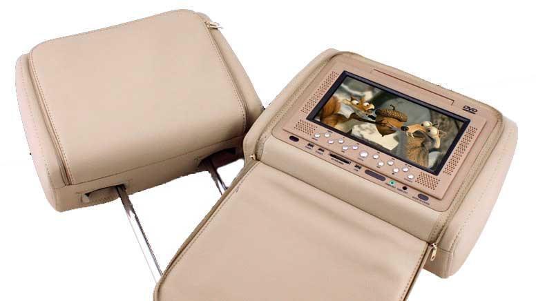 Yellow 2x 7" car pillow headrest cd radio dvd player games ir fm sd usb speaker