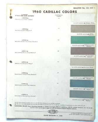 1960 cadillac dupont  color paint chip chart all models original 