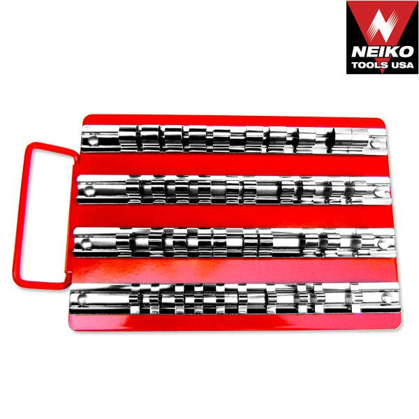 40 pc socket rack tray 1/4" 3/8" 1/2" rails ratchet wrench socket storage case