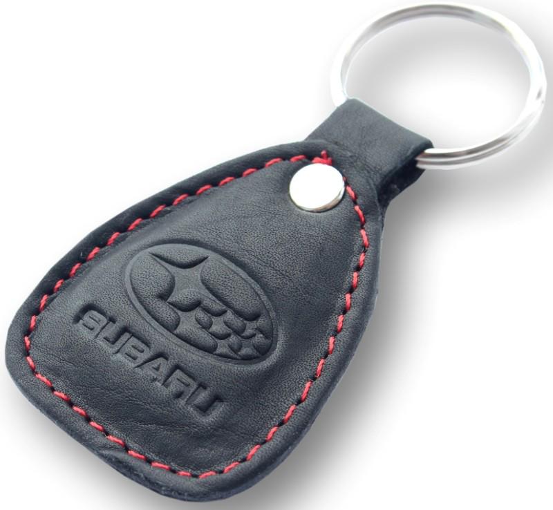 New leather black / red keychain car logo subaru auto emblem keyring