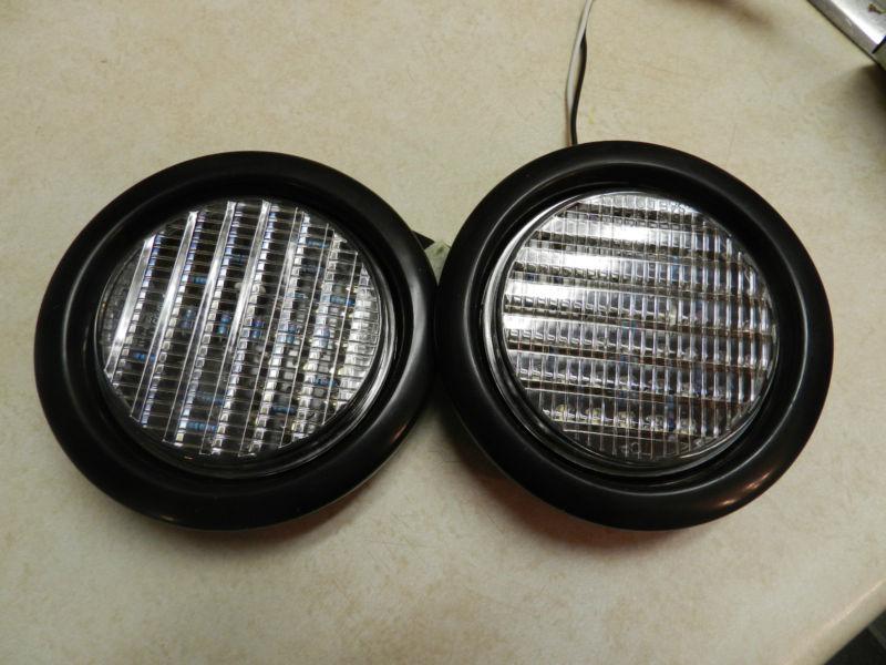 (2) 4" clear reverse/back up light round led 45 diode w/ grommet & plug trailer 