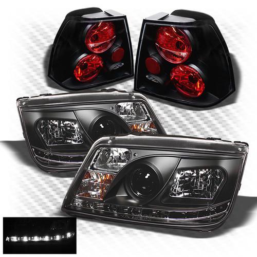 99-05 jetta black drl led projector headlights + altezza style tail lights combo