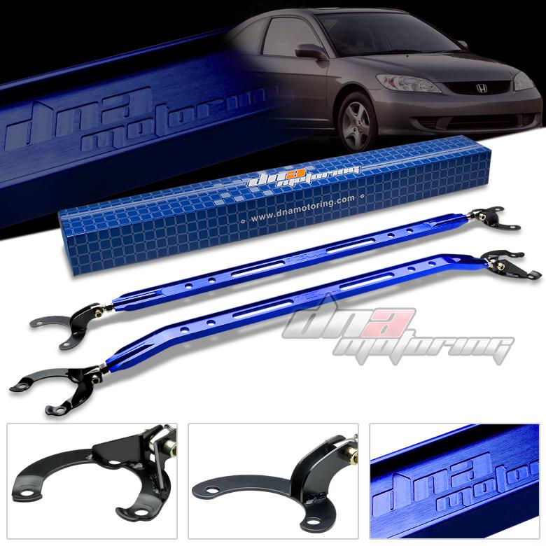 01-05 honda civic dna blue 40mm aluminum front tower+rear upper strut bars/brace