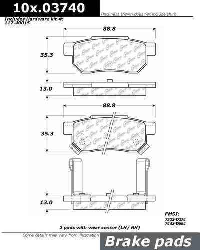 Centric 100.03740 brake pad or shoe, rear-oe formula brake pads w/hardware