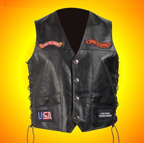 Solid leather biker vest - men's size 4x--free leather skull cap with buy it now