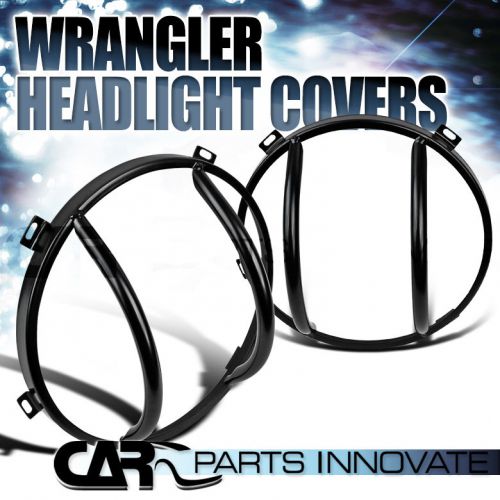 07-16 jeep wrangler jk 2pc headlights head lamps guard cover black steel