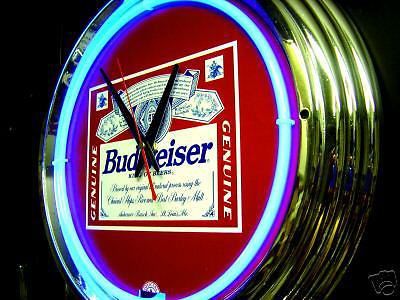 Bud budweiser beer billiards pool garage man cave neon bar pub sign clock