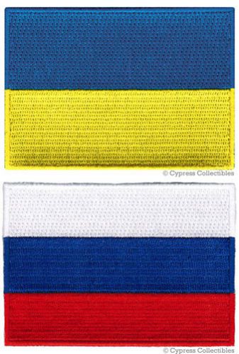 Two biker patches embroidered iron-on ukraine and russia flag national emblem