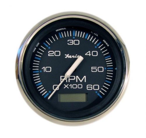 Faria 33732 chesapeake black gas inboard 6,000 rpm 4&#034; tachometer hourmeter gauge