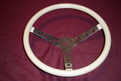 Vintage 14-1/2&#034; dia ivory vinyl three 3 spoke steering wheel gasser rat hot rod