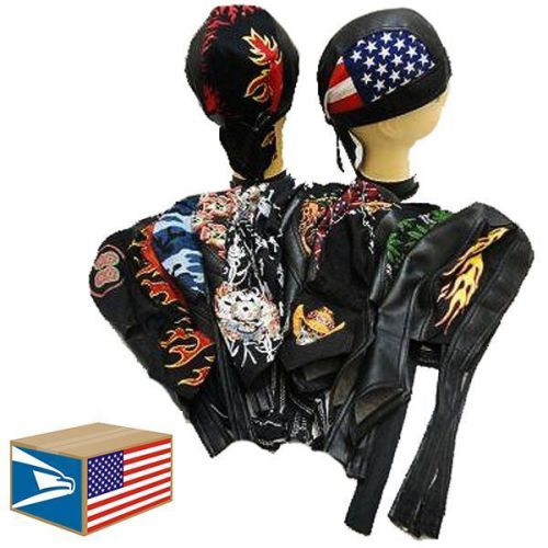 12 lot faux leather mixed designs skull cap motorcycle doo do du rag hat! #e3486