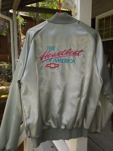 Chevrolet heartbeat of america satin/nylon jacket, size l/xl, silver color