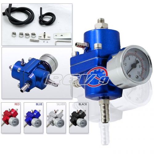 Universal blue jdm fuel adjustable pressure 0-140 psi gauge regulator+hoses fpr