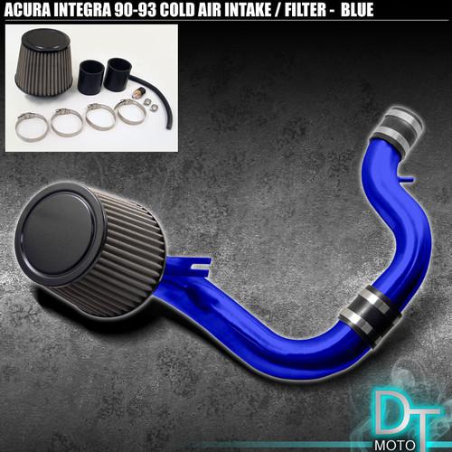 Stainless washable cone filter+cold air intake 90-93 acura integra blue aluminum