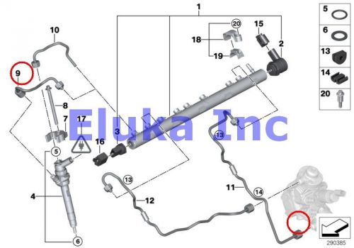 3 x bmw genuine high pressure accumulator/injector/line pressure hose assembly 1