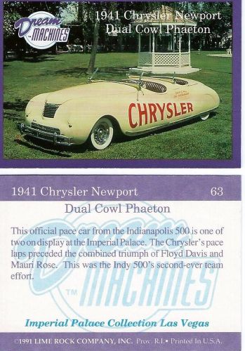 1941 chrysler newport dual cowl phaeton  collector card  2 1/2&#034;x3 1/2&#034;