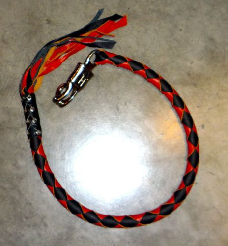 Biker solid braided leather getback whip solid orange &amp; black 50&#034; made in usa