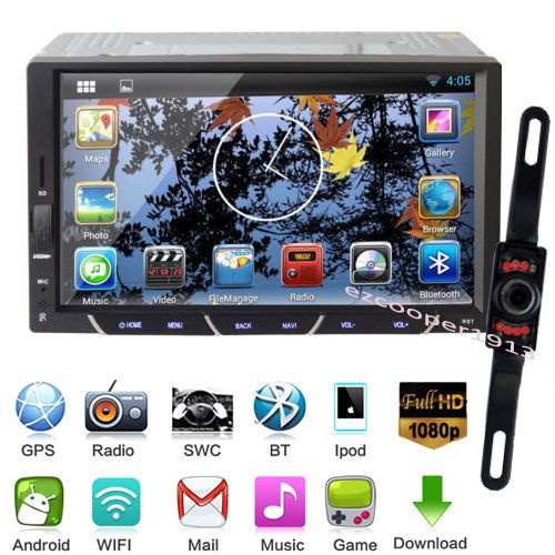 Android 4.4 3g wifi 7&#034; double 2 din car radio stereo player gps navi no dvd+cam
