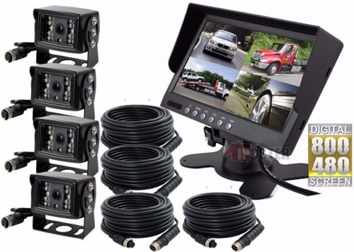 7&#034; split 4 screen monitor 4x 4pin ir reversing ccd camera49ft for truck bus van
